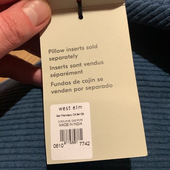West Elm Corduroy Grey/Blue lumbar pillowcase Brand New With Tags - Picture 8 of 8